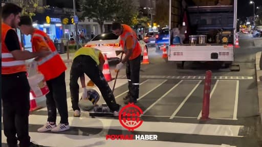 ÇERKEZKÖY ATATÜRK CADDESİ’NDE YAYA GEÇİTLERİ TAZELEME MESAİSİ